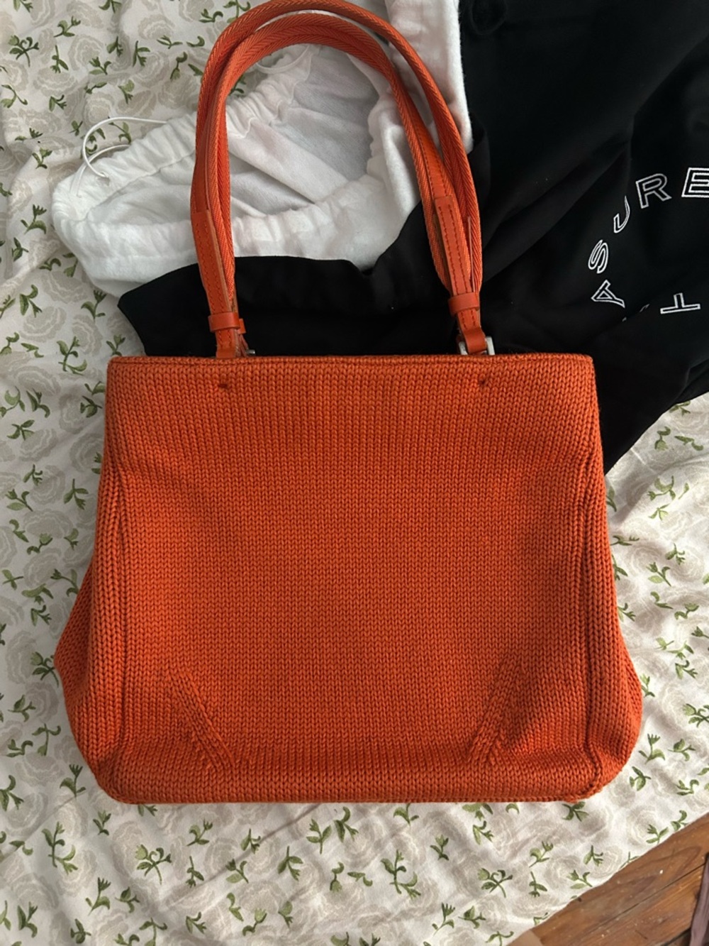 Y2K Wool Prada Orange Knit Triangle Logo Shoulder Bag - Picture 2 of 10